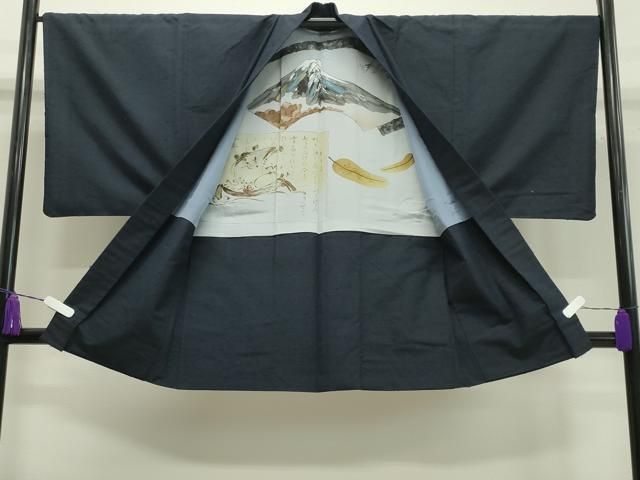 一番人気!! 平和屋着物 男性 髭紬 アンサンブル 藍鉄色 正絹 CAAX5707gh