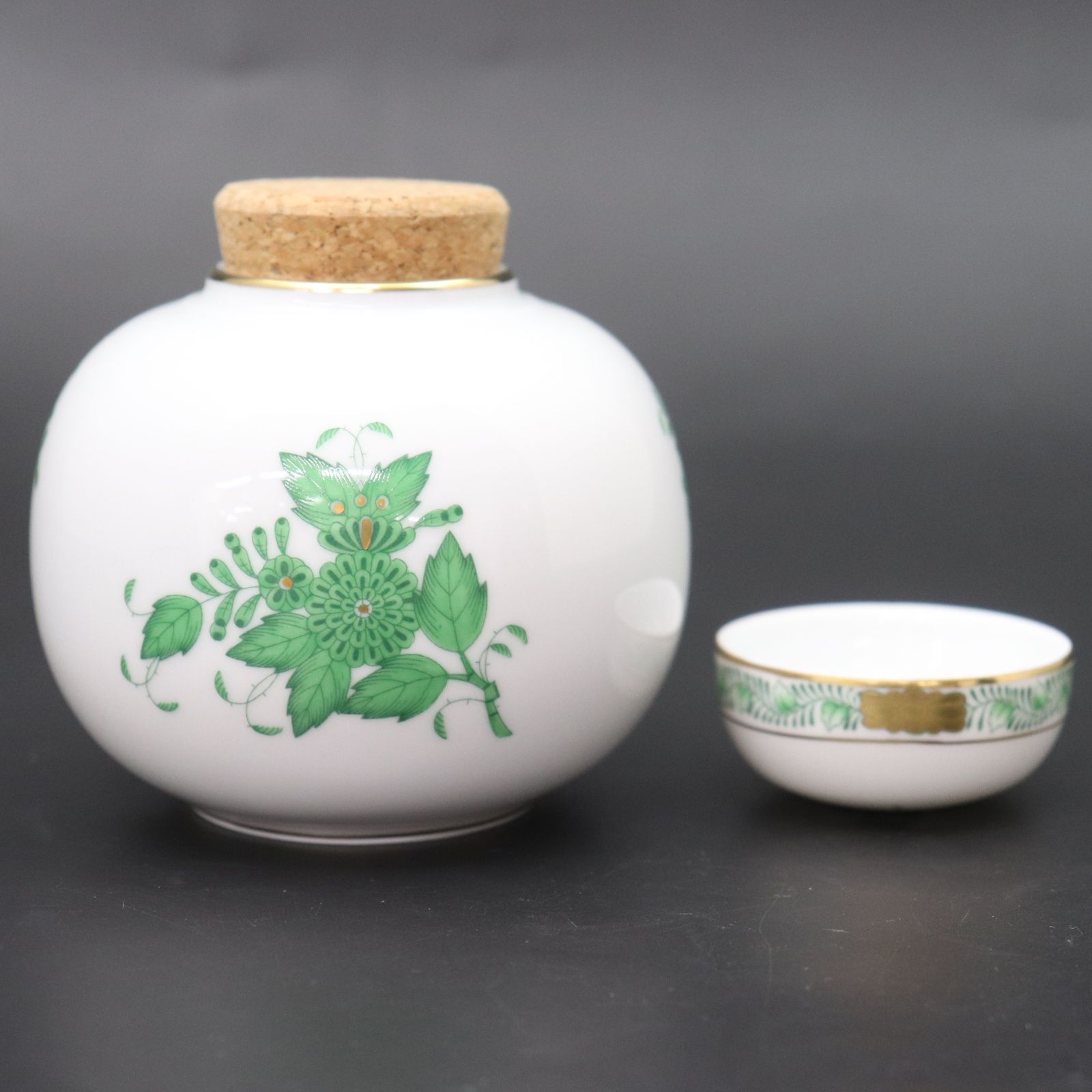 美品 Herend ヘレンド アポニーグリーン AV 6422 花瓶 1点 アンピール