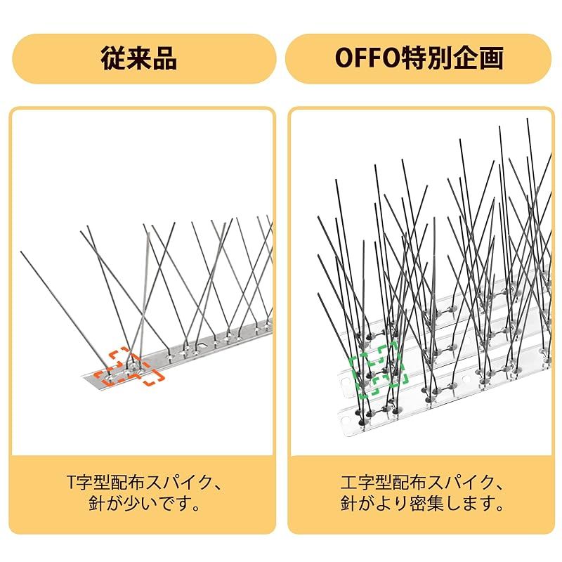OFFO 鳩よけ 鳥よけ ステンレス製 耐久性よい 25.9cm×8個入り 207.2cm 取り付けアクセサリが付属 針が密集する カラスよけ フン害防止 景観を損なわずハトなどの害鳥による被害を防ぐ ベランダ 屋上 窓枠用 簡単設置 取扱説明書 1