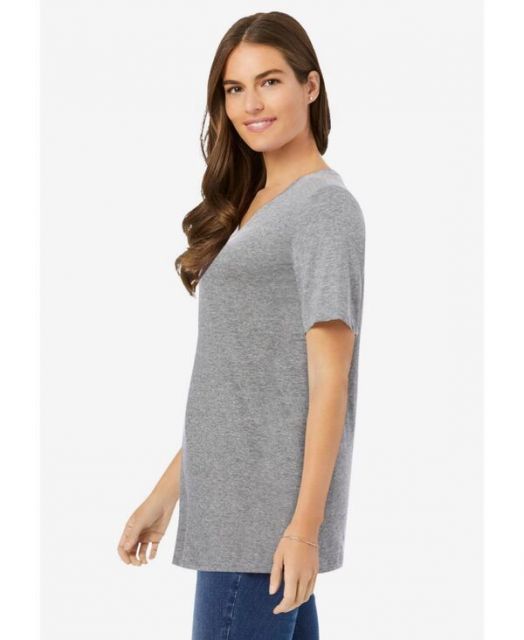 ウーマン ウィズイン レディース シャツ トップス Plus Size Perfect Short-Sleeve V-Neck Tee Medium heather grey