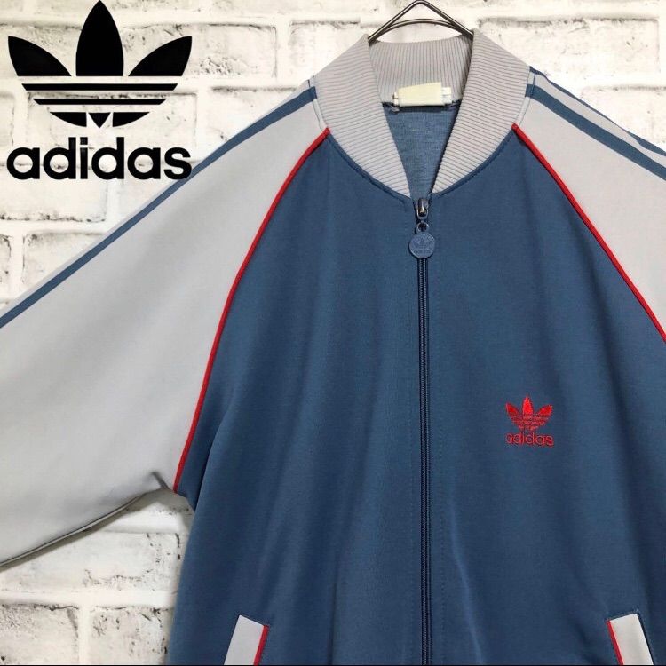 80s⭐️adidas トラックジャケット M 刺繍 vintage ブルーグレー