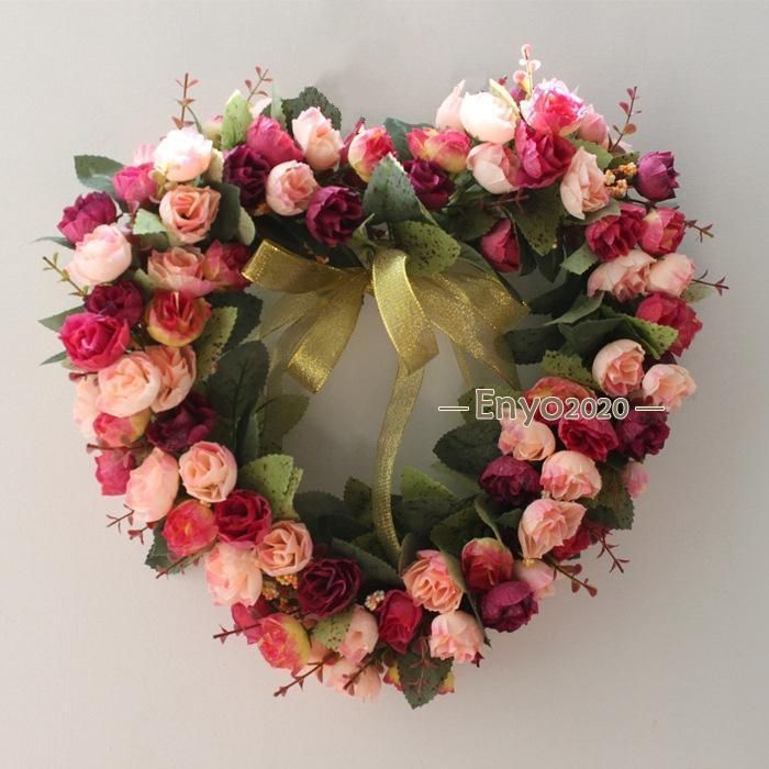 リース 玄関 母の日 リース 花輪 ドアリース フラワーリース ハート 枯れない花 壁掛けフラワー 造花 リース 屋外 結婚式 誕生日 店舗 玄関3.6LYC301 登場