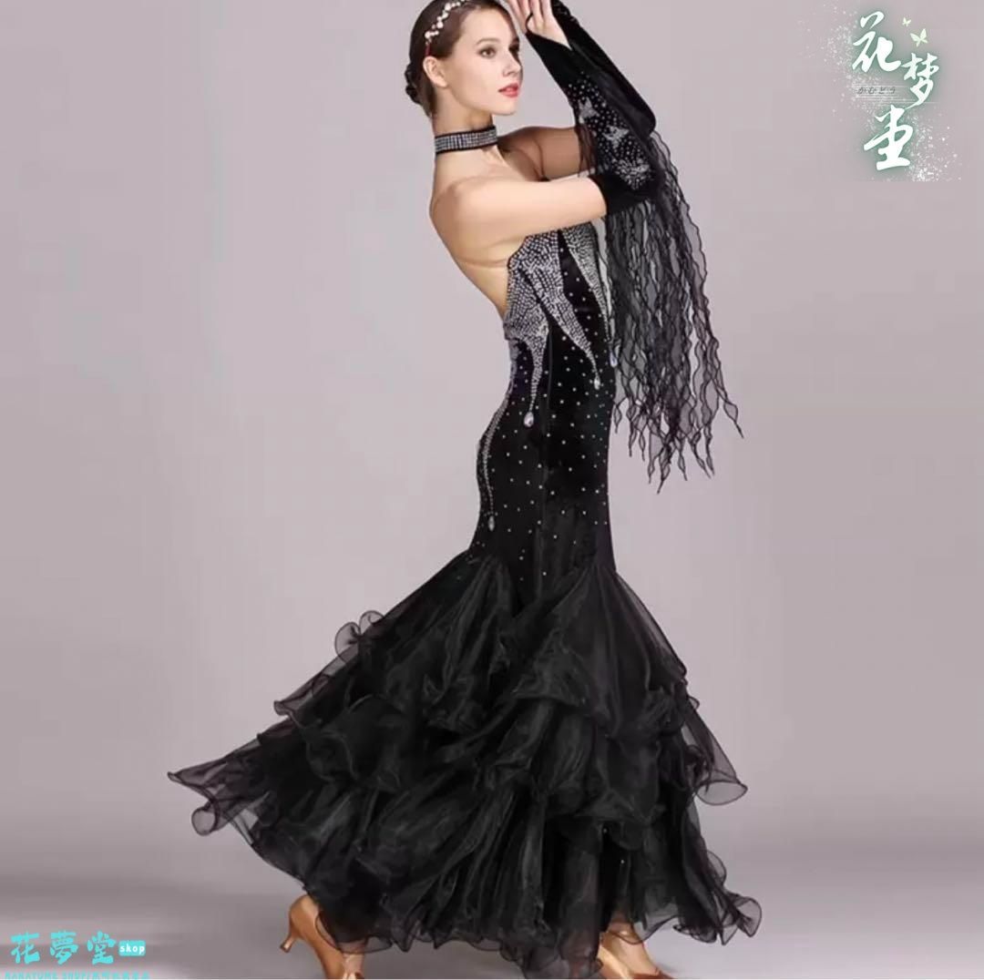 ダンスドレスモダンドレス社交ダンス衣装裾広スパンコール