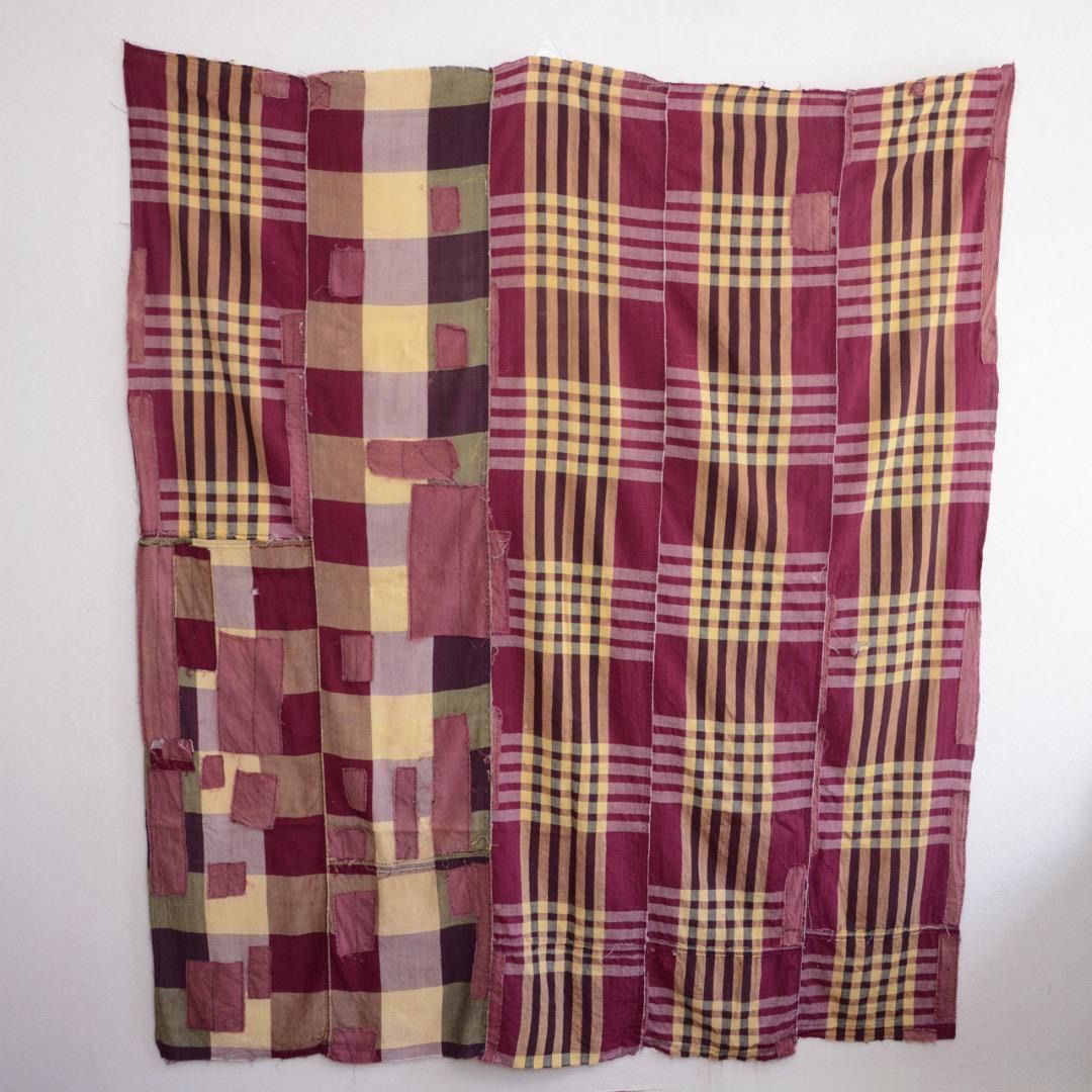 襤褸古布 布団皮 つぎはぎ 格子×無地 クレイジーパターン 昭和初期〜中期 Japanese Vintage Boro Cotton Futon Cover – Patchwork Crazy Pattern Checkered and Solid