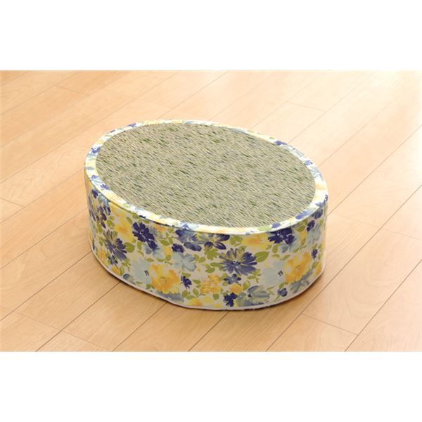スツール い草 花柄 楕円 スツール ブルー 約45×35×H15cm