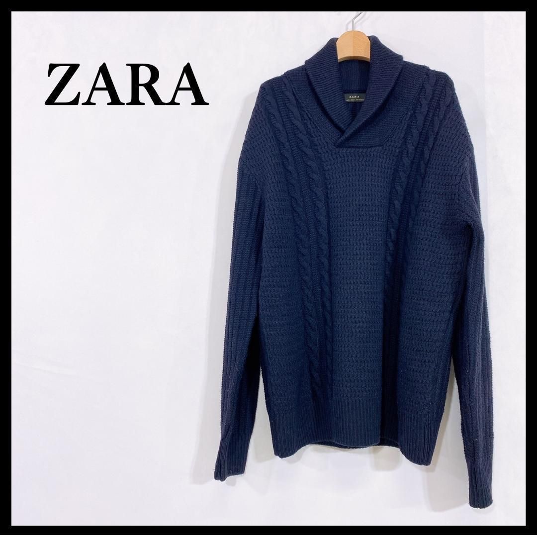 ZARA ザラ トップス メンズ ニット 長袖 無地 ネイビー 紺 S - その他