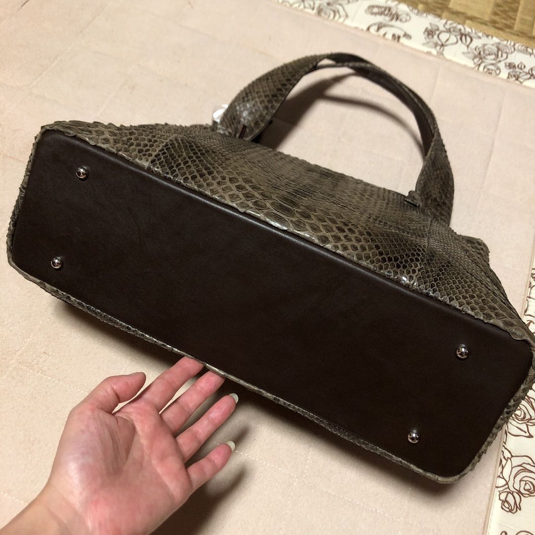 新品☆CRESCEND 本革パイソンダークブラウントートバッグJREマーク付