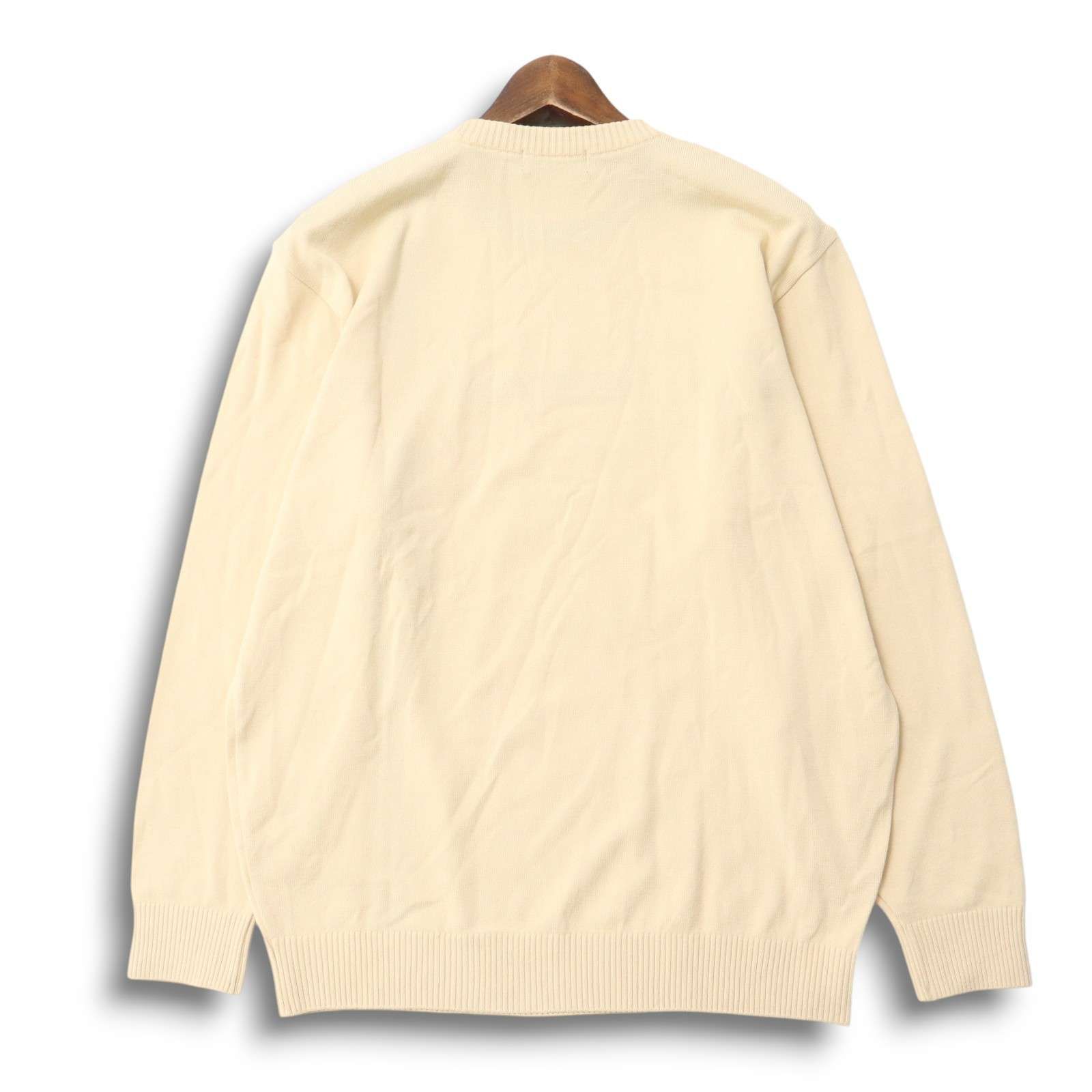 マンシングウェア◆ウール100% ニット セーター 日本製 アイボリー Lサイズ Munsingwear マンシングウェア ゴルフ 秋冬 ロゴ☆ クルーネック