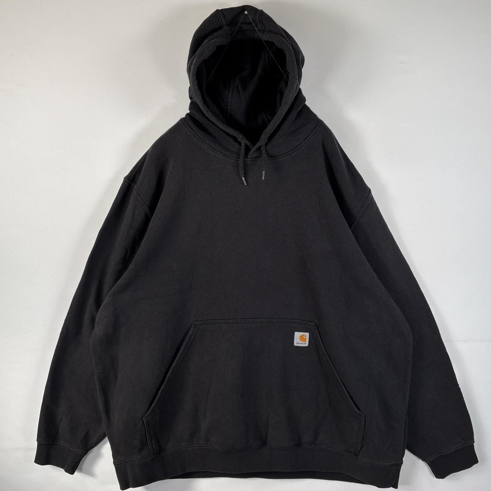 古着 カーハート Carhartt パーカー 大きいサイズ フーディー オリジナルフィット  ワンポイントロゴ 袖プリント XXXL  ブラック メンズ