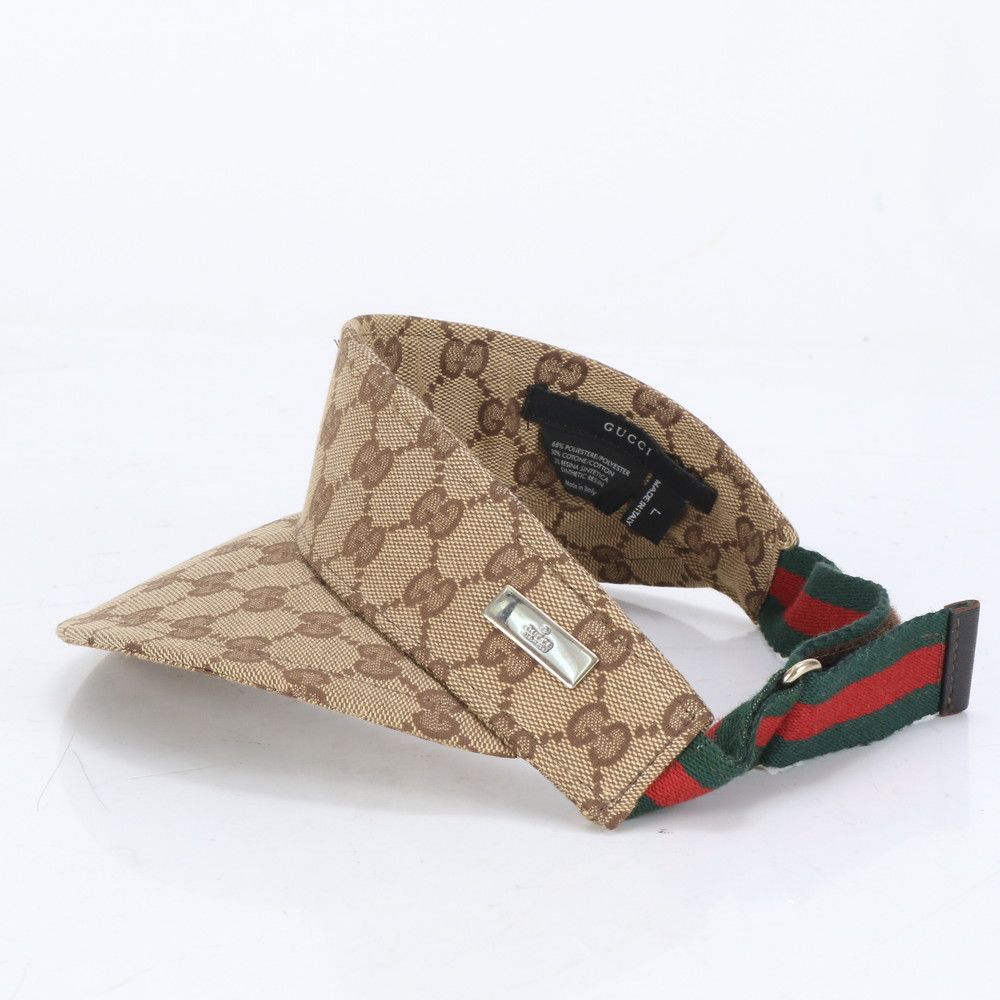 【美品】GUCCI グッチ サンバイザー GGキャンバス Lサイズ シェリー 美品 グッチ GG キャンバス シェリー ライン サンバイザー 帽子