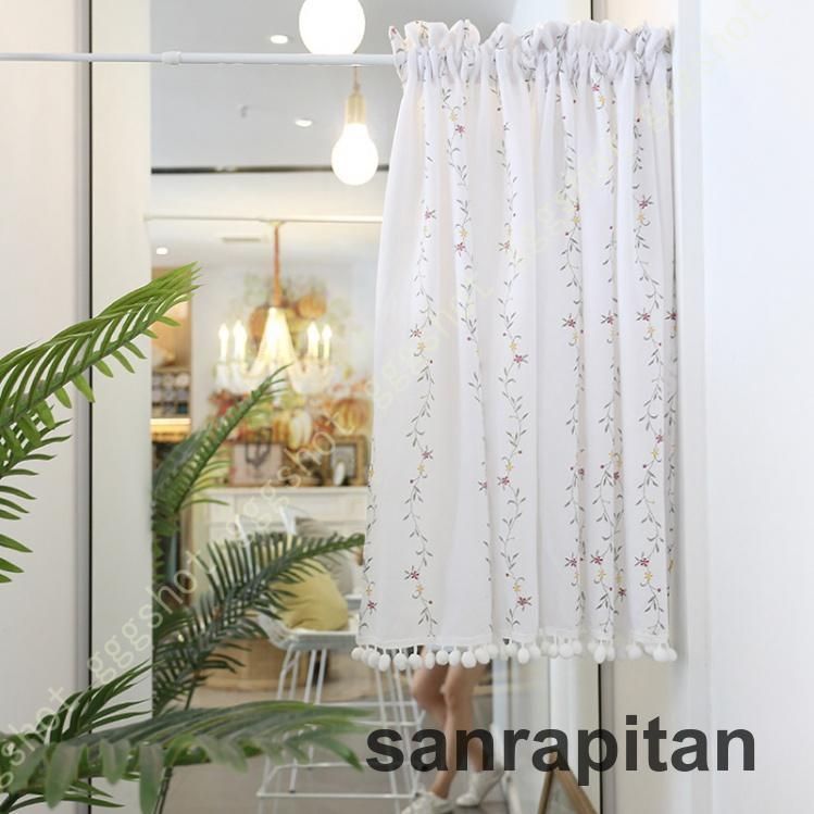 カフェカーテン 遮光 見えにくい 小窓用 カーテン 花柄 プリント 田園