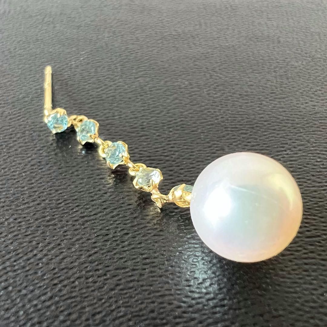 K18 アコヤ真珠 ブルートパーズ ピアス イヤリング シリコンキャッチ K18 アコヤ真珠 ブルートパーズ ピアス イヤリング シリコンキャッチ