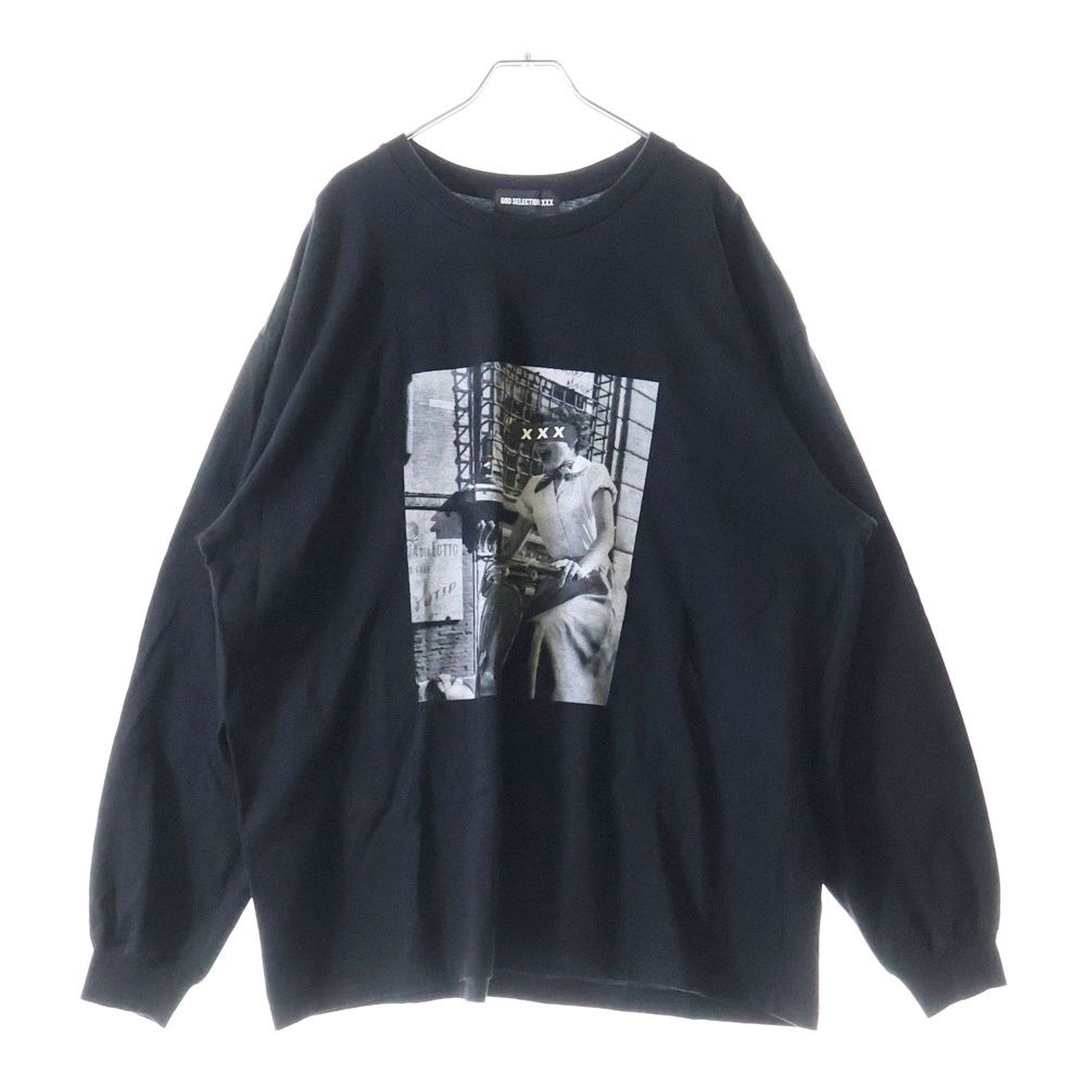 GOD SELECTION XXX ゴッドセレクショントリプルエックス フロント プリントデザイン クルーネック 長袖Tシャツ ブラック