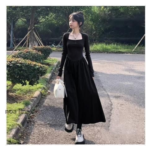 ワンピース レデイース きれいめ 膝丈 長袖 お洒落 Aライン 着痩せ