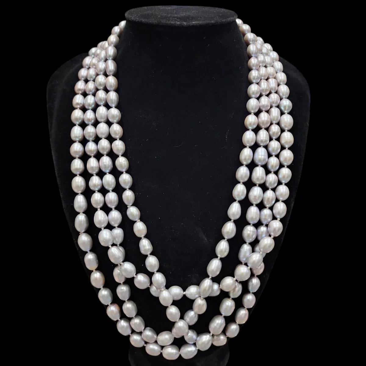 Wish Pearl ロングネックレス 淡水パール (シルバーグレー) 最大127cm 
