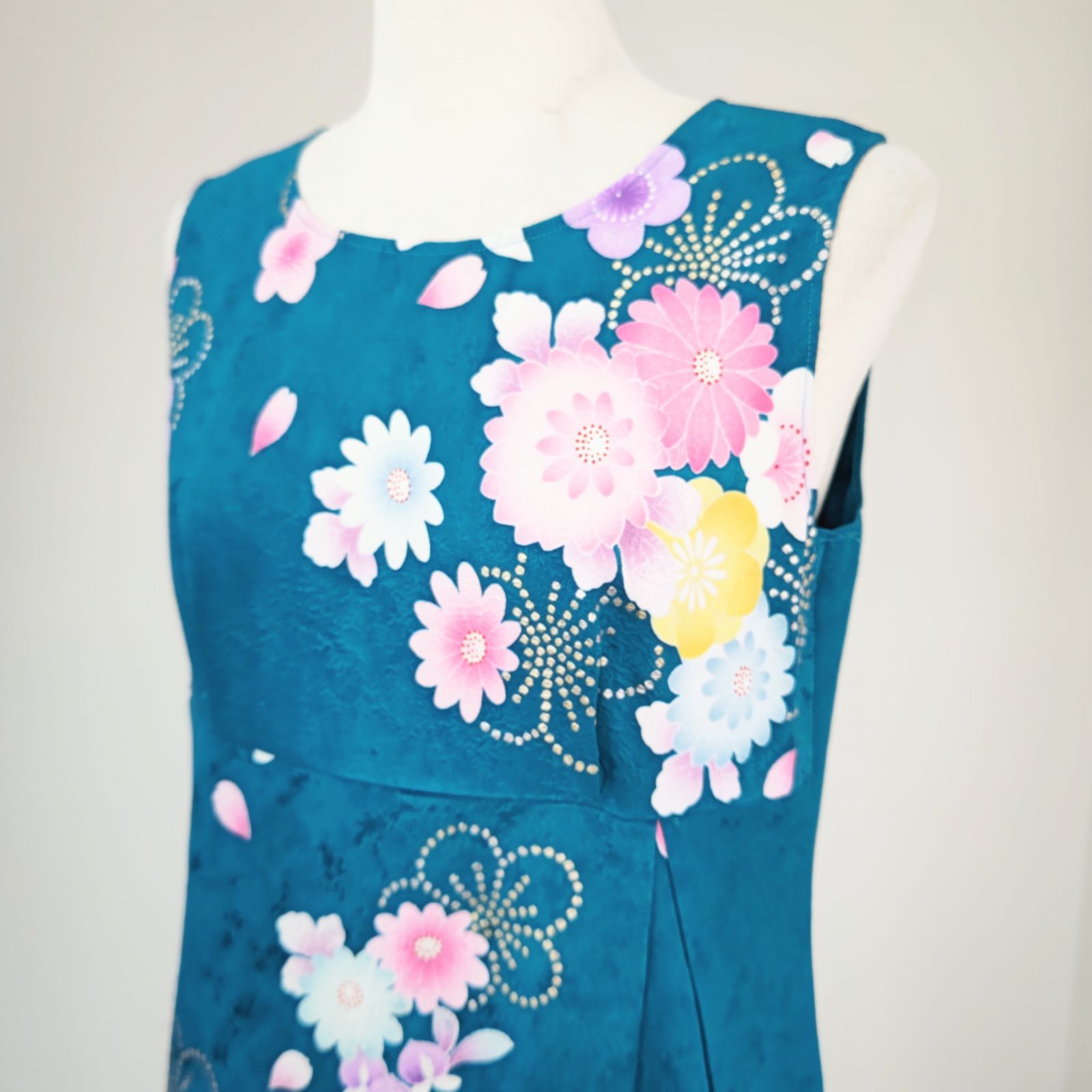 zunezune 振袖ドレス ハイウエスト 着物リメイクワンピース ピンク zunezune 振袖ドレス ノースリーブ ハイウエスト 着物リメイク