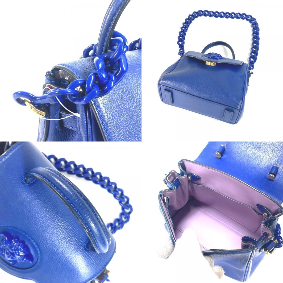 VERSACE ヴェルサーチ ハンドバッグ メデューサ ロゴ レザー ブルー