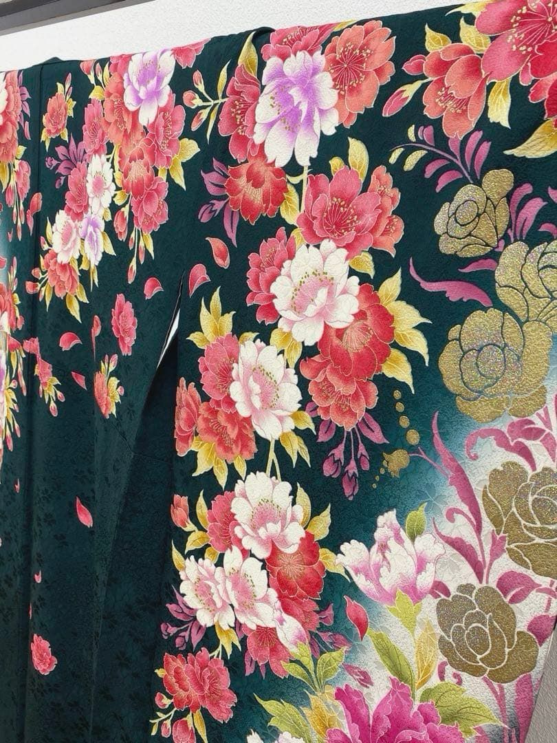 振袖 豪華 ラメ刺繍 金彩 グリッター箔 紋意匠 牡丹 身丈167cm