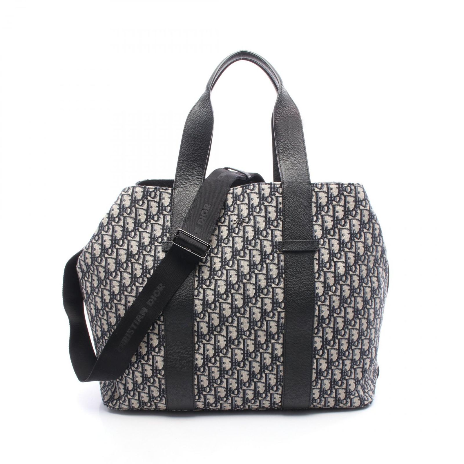 トートバッグ ネイビー ブラック キャンバス レザー　Dior ノベルティ トートバッグ ネイビー ブラック キャンバス レザー Dior