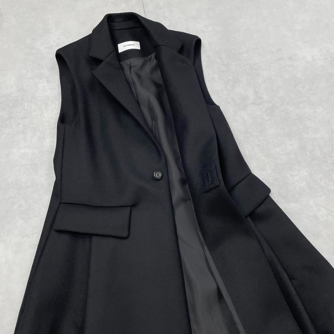  THE RERACS ザリラクス 2021 AW ロングベスト ノースリーブコート フ ウール 黒 36 ベスト ジレ ベスト ジレ ビスチェ
