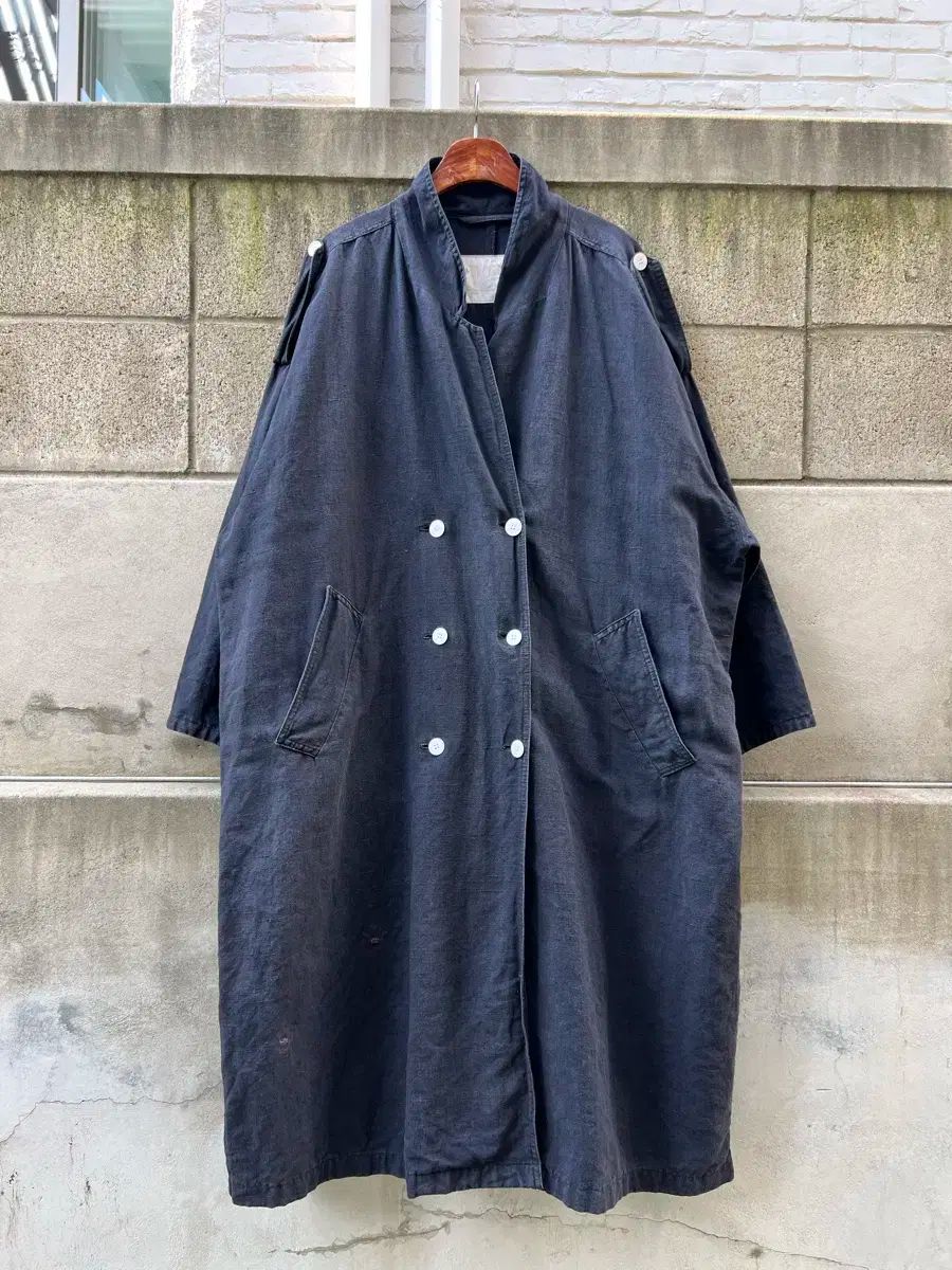1980s BLACK FRENCH LINEN WIDE ブラックフレンチリネンコート