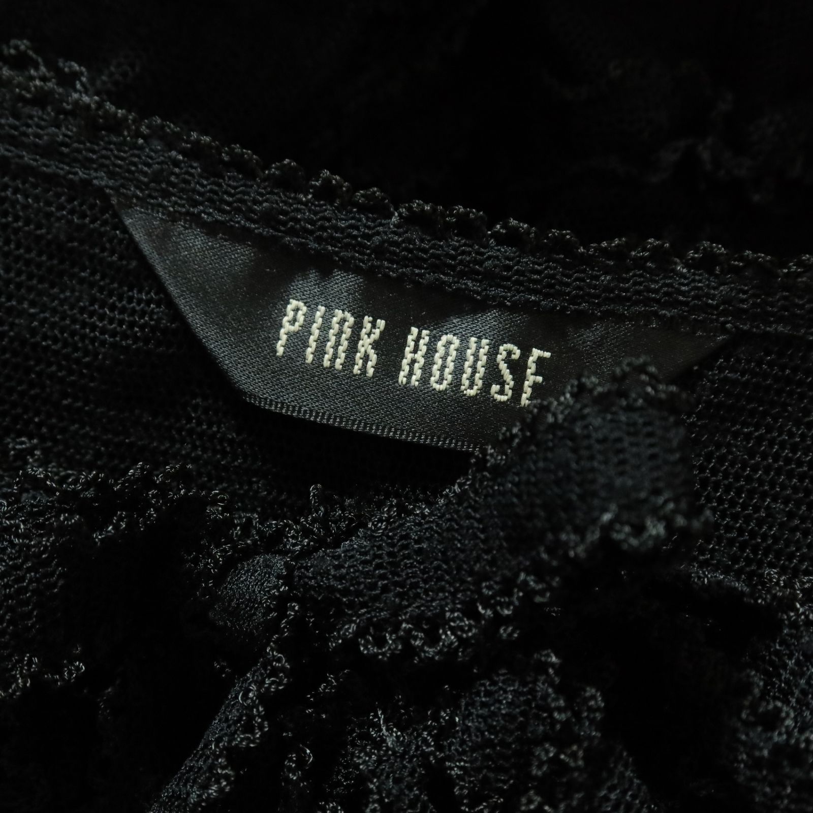 PINK HOUSE - 【美品】ピンクハウス★繊細！ドットチュールレースのフリルデザインボレロカーディガン ベル袖 黒系 *k13303 ピンクハウス☆繊細！ドットチュールレースのフリルデザイン