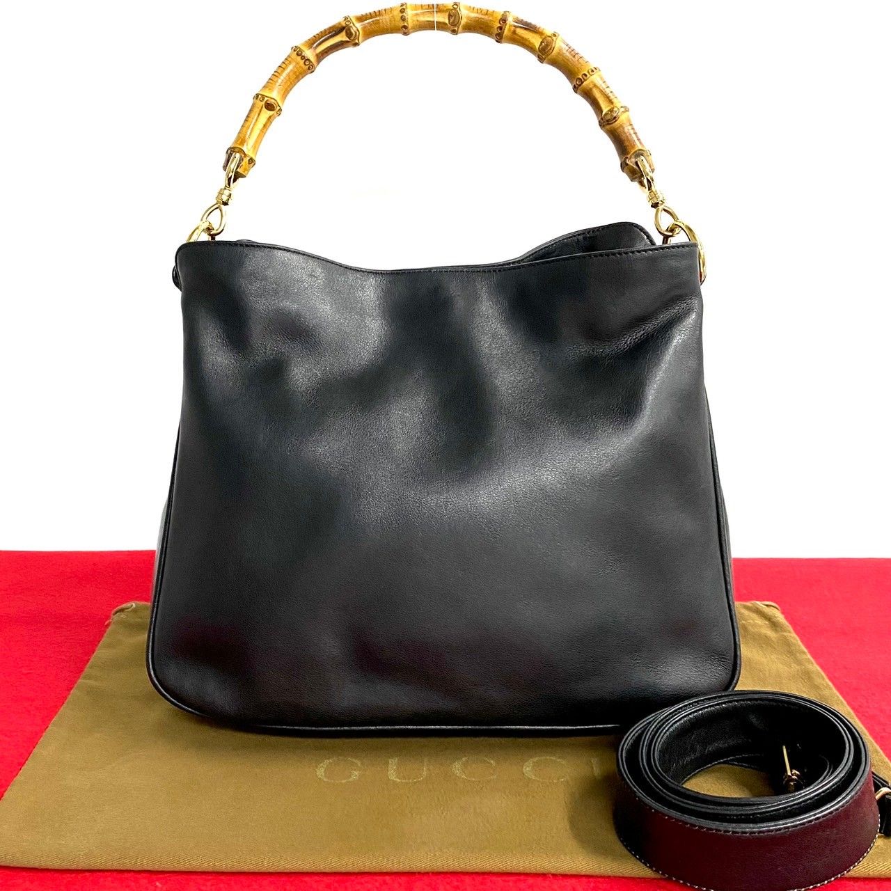 極 美品 GUCCI グッチ オールドグッチ バンブー レザー 本革 2way 