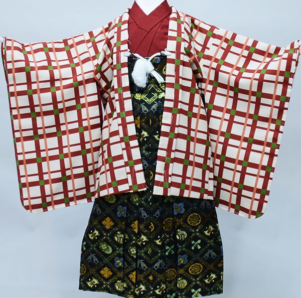 七五三 五歳 男児 羽織袴フルセット 祝着 おりびと ベージュ地×赤茶