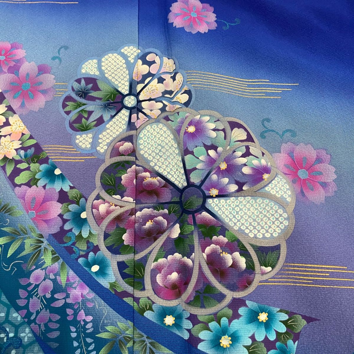 付下げ 身丈159cm 裄丈64cm M 袷 薔薇 地紋 灰紫 正絹 秀品 【