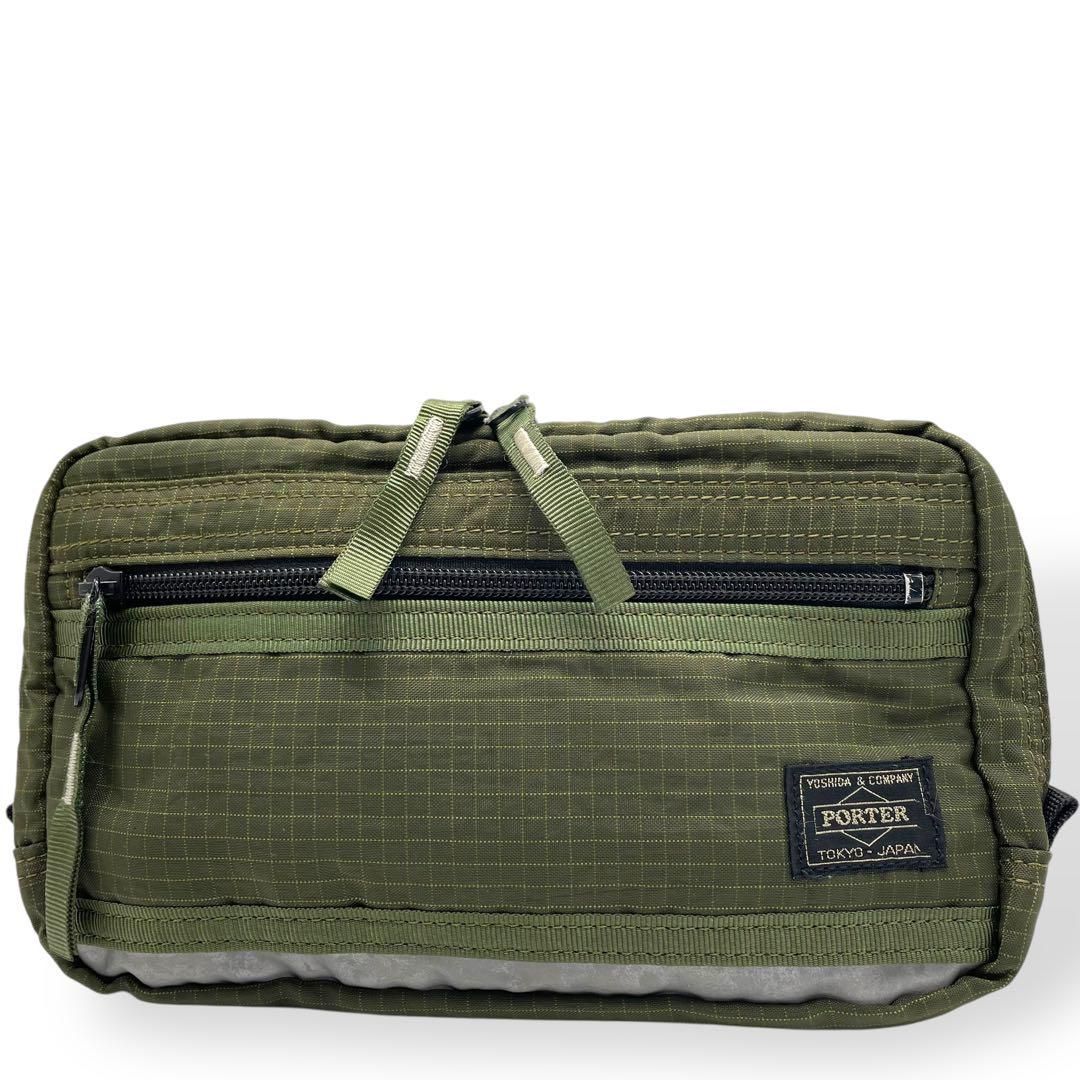 美品 PORTER 吉田カバン ボディバッグ ウェストバッグ グリーン
