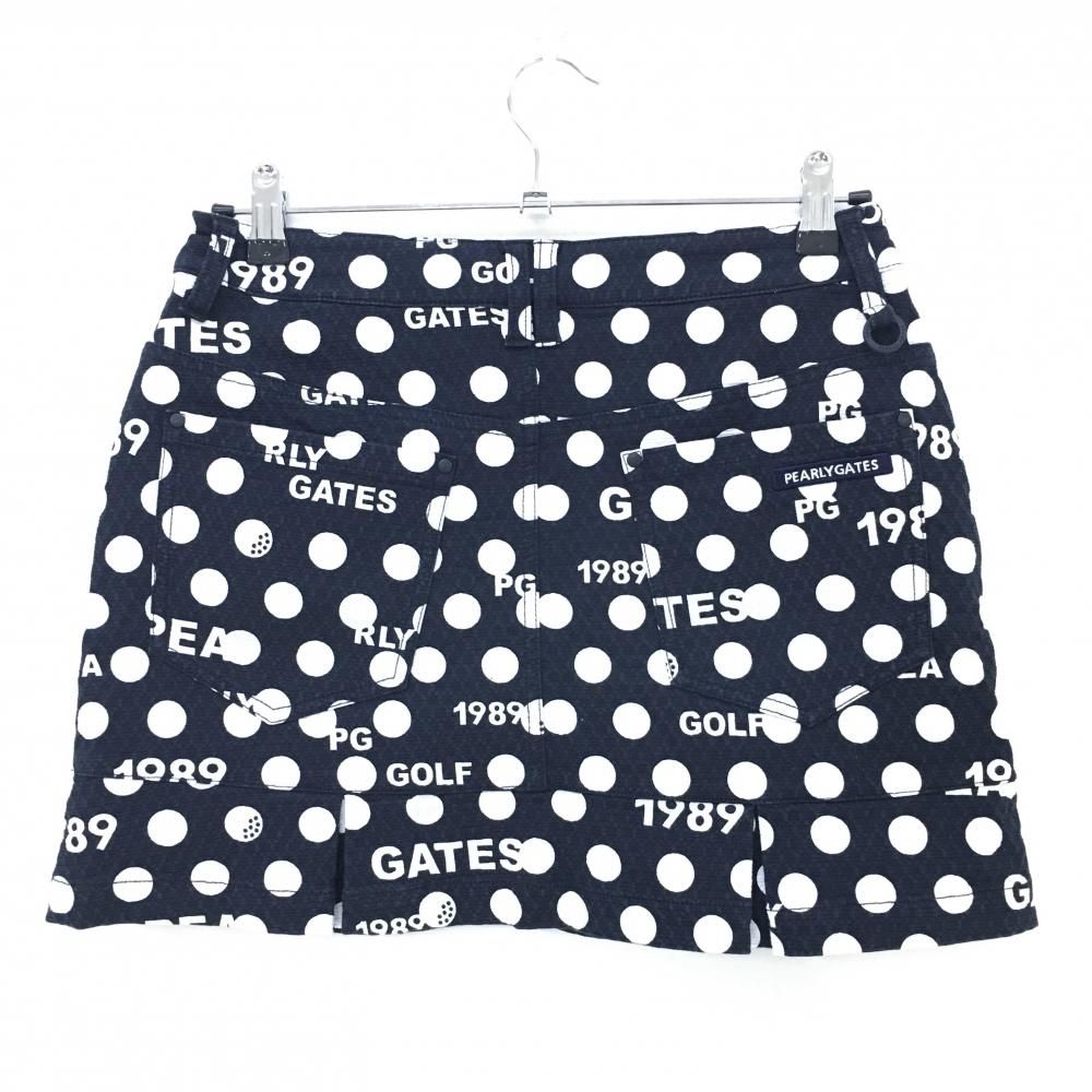 美品✦PEARLY GATES ロゴ入り スカート✦ ネイビー✦1 ☆SALE価格☆パーリーゲイツ スカート ネイビー×白 ドット ロゴ