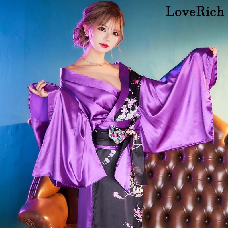 LoveRich ラブリッチ サテン和柄花魁 ロング着物ドレス 和柄