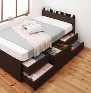 棚・コンセント付き_大容量チェストベッド VoLumen ボルメン 薄型スタンダードボンネルコイルマットレス付き セミシングル【代引不可】