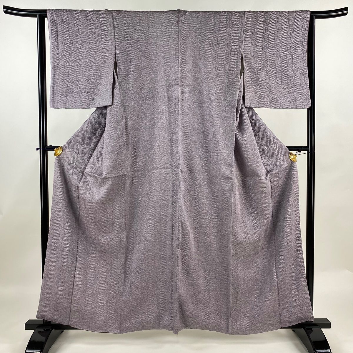 小紋 身丈160.5cm 裄丈62cm S 袷 幾何学模様 絞り 薄紫 正絹 秀品 一つ紋