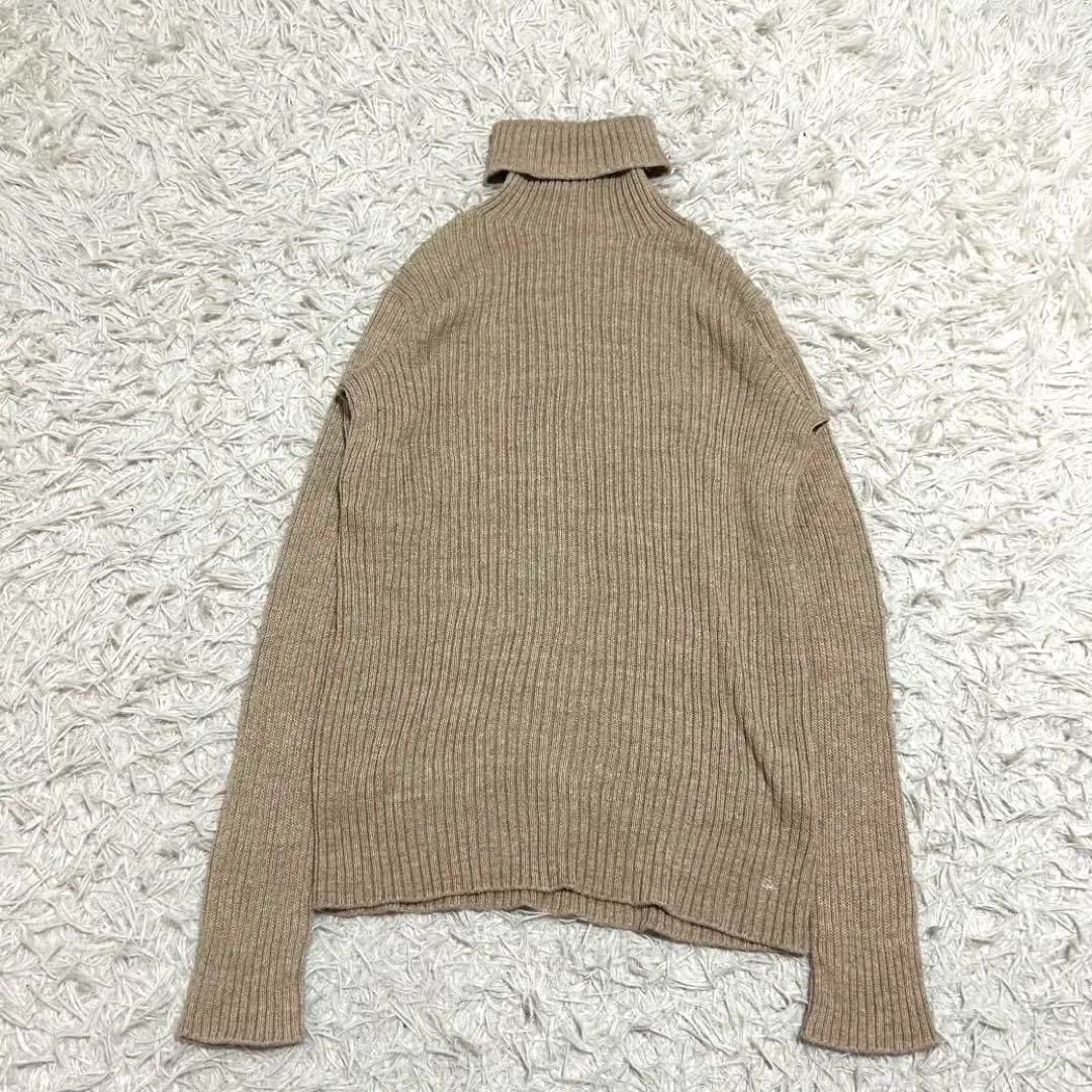 45R タートルネック 綿 R刺繍 リブ ニット ベージュ 2