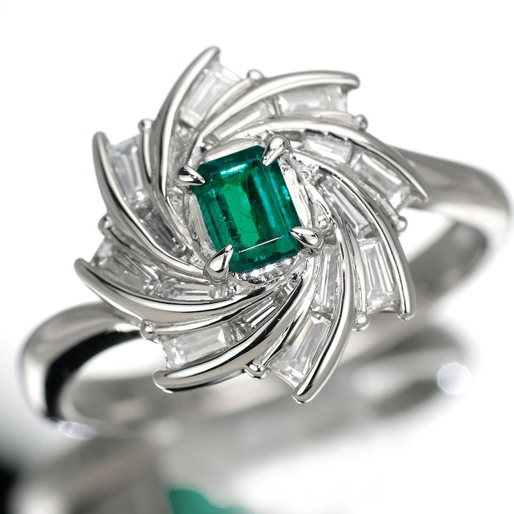 ビンテージ　エメラルド　ダイヤ　リング K18YG/Pt900 エメラルド ダイヤモンド リング 0.305ct D0.45ct