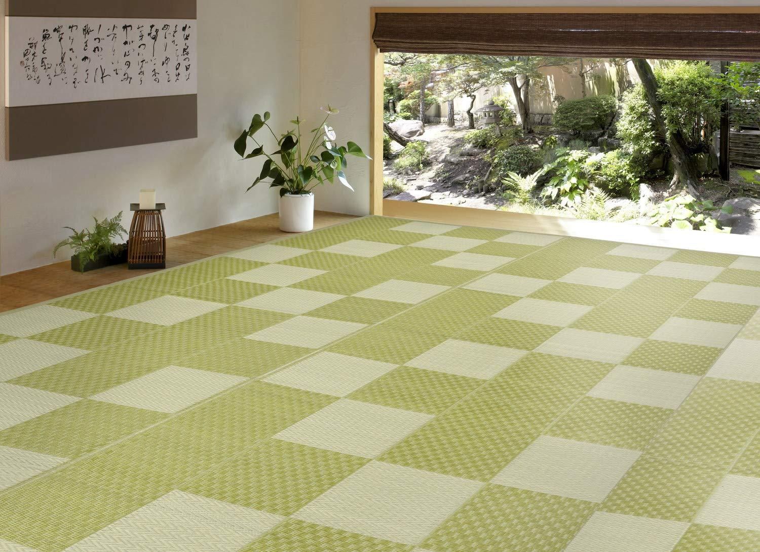 萩原 ラグ グリーン 本間4 5畳 PPラグ い草風 水洗いOK 矢倉