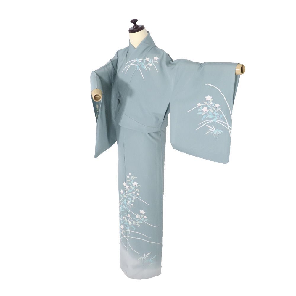 シルク　訪問着　着物 絽 訪問着 正絹 緑 箔彩 桔梗 Sサイズ ki30889 美品 夏着物 なつきもの