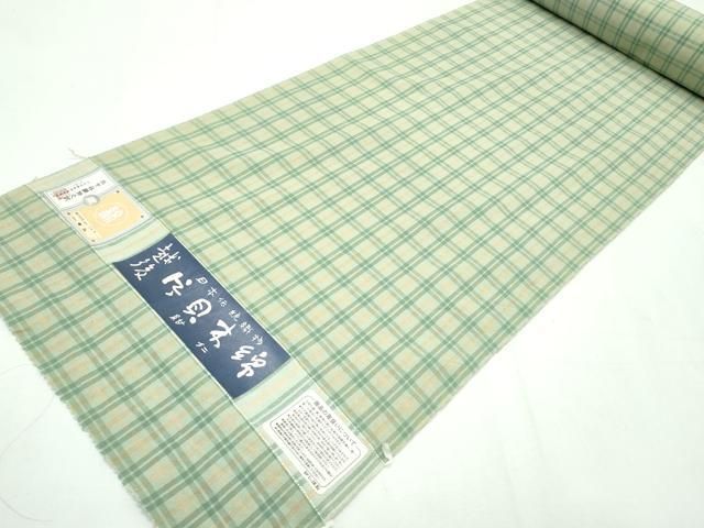 平和屋本店□極上 越後片貝木綿 紺仁謹製 反物 小千谷織物 格子柄 証紙  