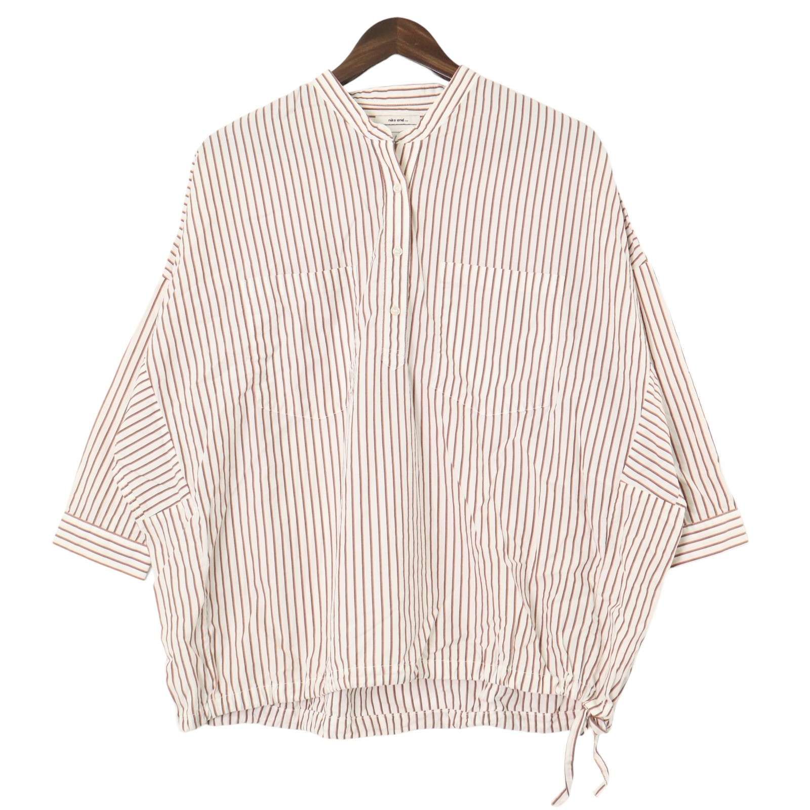 niko and ニコアンド 春夏☆ ストライプ 7分袖 バンドカラー プル