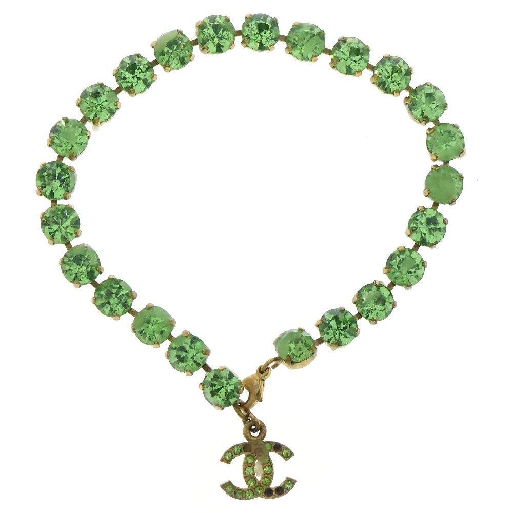 CHANEL シャネル VINTAGE ココマーク ストーン アンクレット グリーン レディース