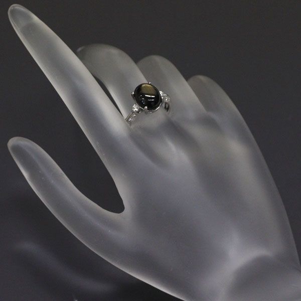 Pt900 ブラックスターサファイア ダイヤモンド リング 5.352ct D0.18ct