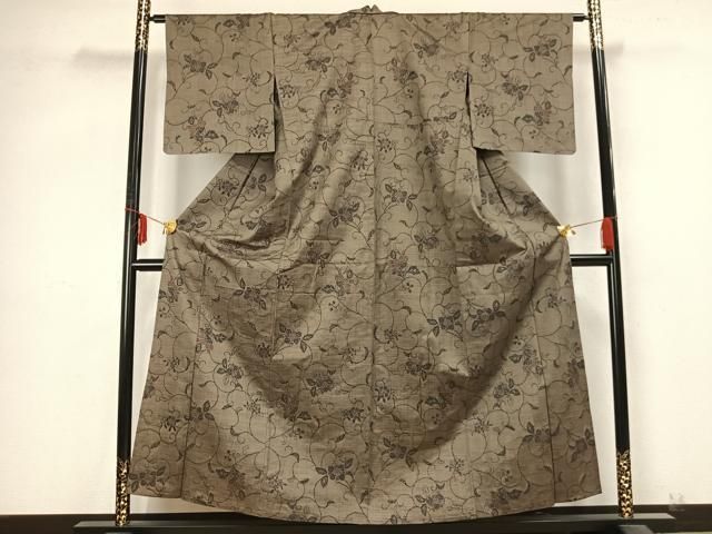 平和屋着物 上質な紬 単衣 花唐草文 正絹 AABB2250fy