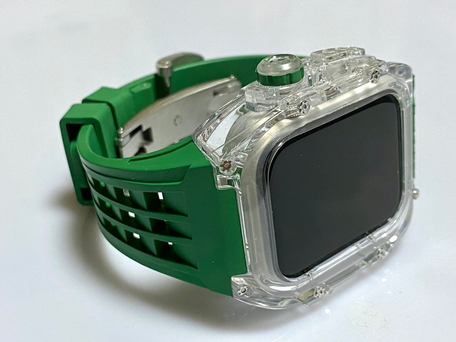 緑 アップルウォッチバンド ラバーベルト カバー キラキラ Apple Watch クリア ケース 44mm 45mm スポーツ メンズ レディース