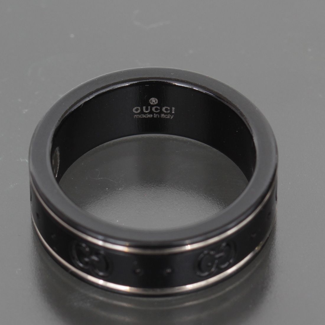 GUCCI グッチ アイコンリング 黒セラミック 14号(表記15) K18WG 指輪