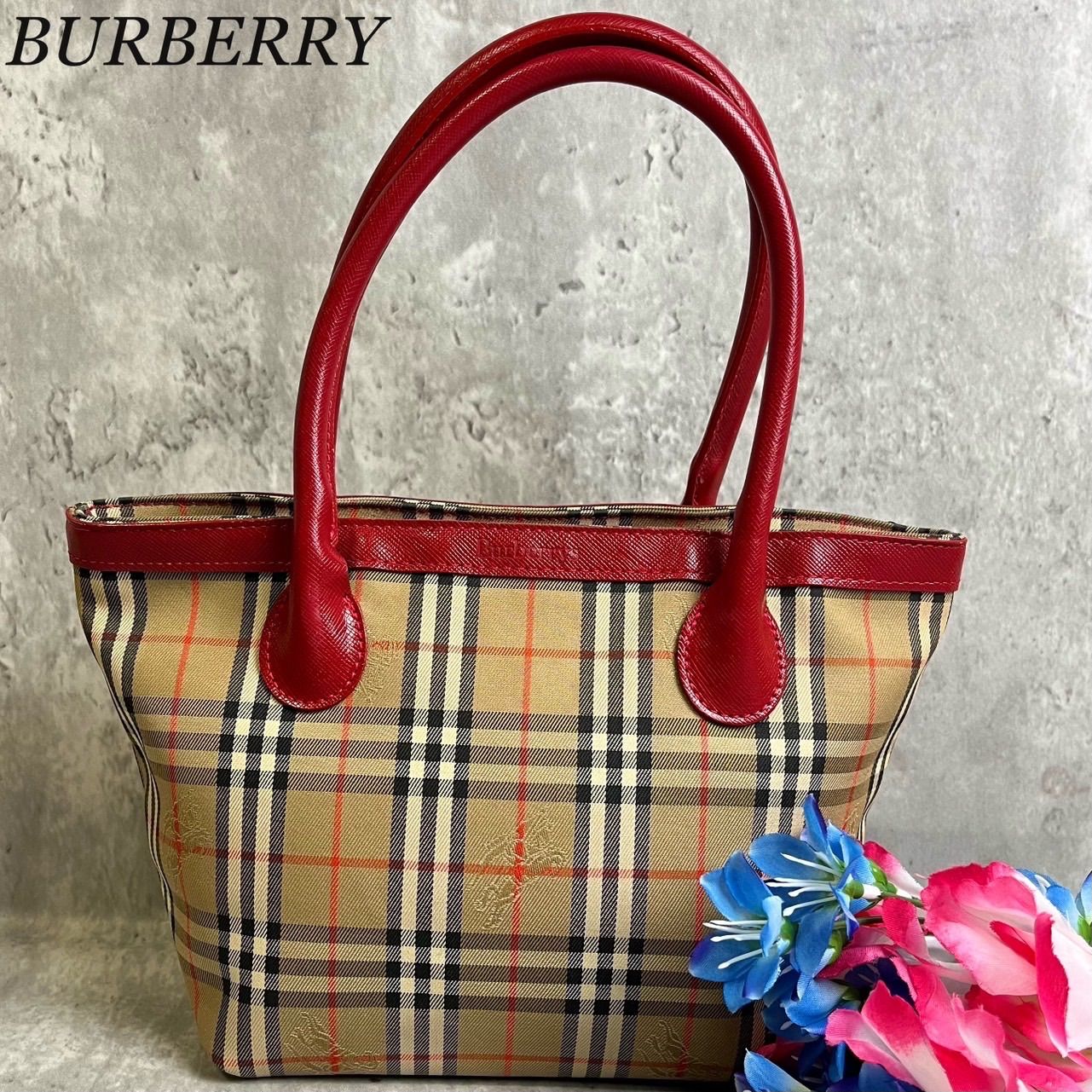 ✨良品✨burberry バーバリー ハンドバッグ トートバッグ ノバチェック シャドーホース ロゴ型押し キャンバス レザー レッド ブラウン 茶色  ビンテージ レディース - メルカリ