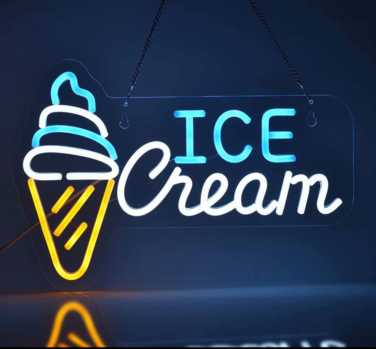 オーダーメイド　ネオンサイン LEDライト　ネオン管　 オリジナル　店舗誘導看板 さわやかなイメージのアクリル板 Ice Cream アイスクリーム  喫茶店 USB接続 オーナメント 雰囲気照明