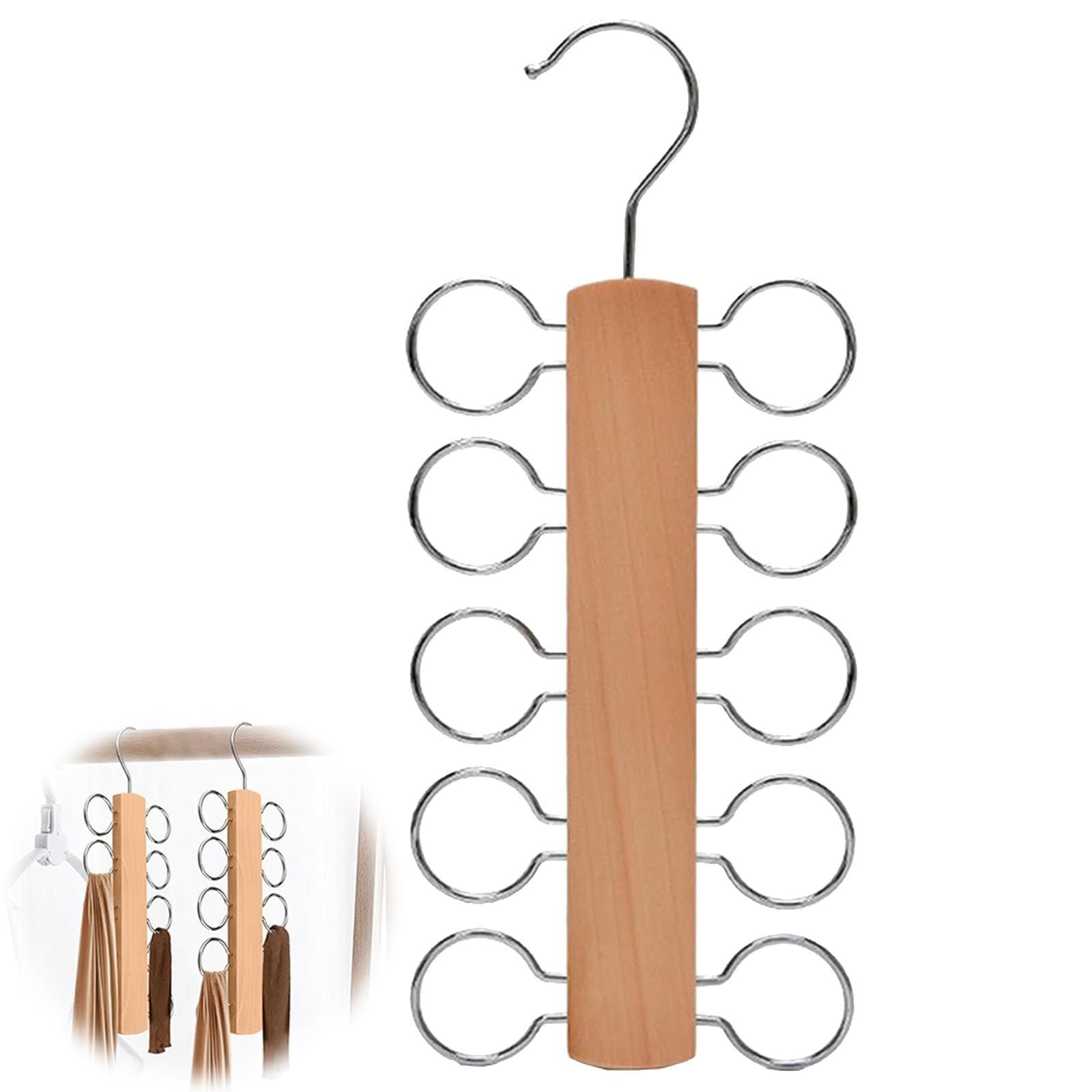 売切注意 個のフック付き木製ネクタイとベルトハンガー 10 省スペース 省スペースオーガナイザー省スペース 収納 360度回転スカーフハンガー マルチフック オーガナイザー ライトカレー ベルト 10丸型フック ネクタイ収納ハンガー