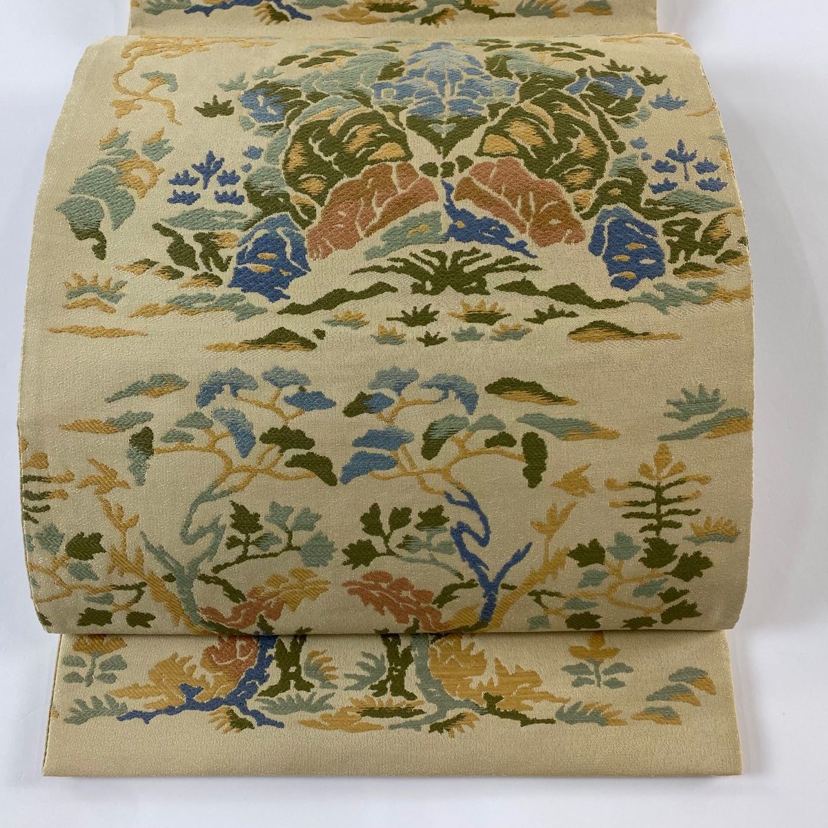 袋帯 美品 秀品 正倉院 山水屏風文 刺繍 ベージュ 六通 正絹