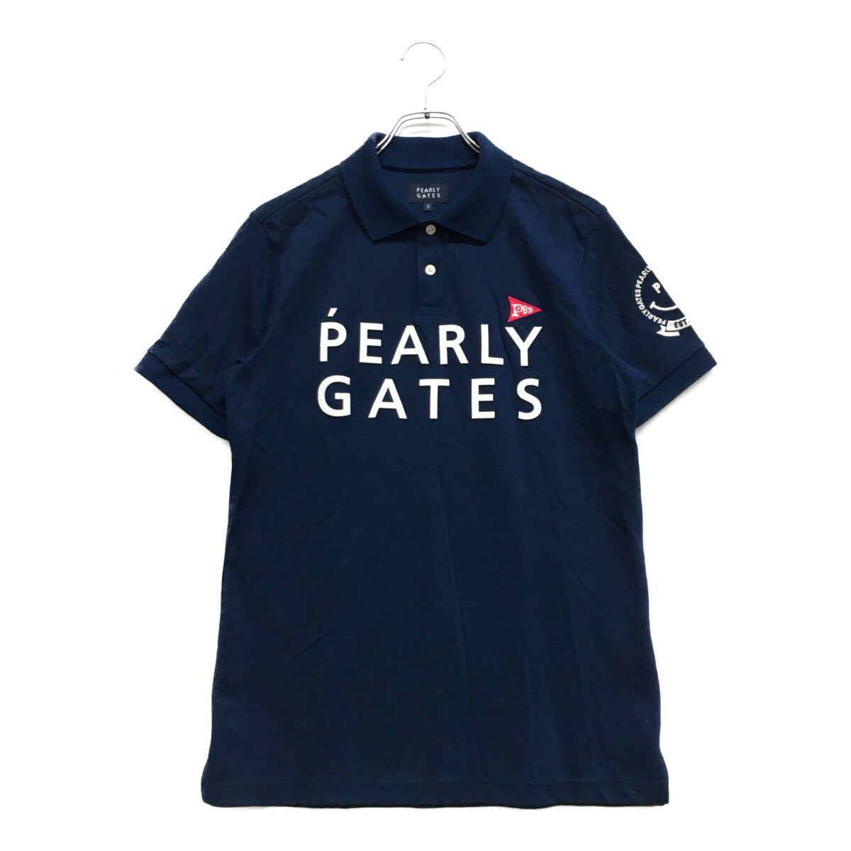 メンズ パーリーゲイツ PEARLY GATES 半袖ポロシャツ 5 L 紺 ネイビー ロゴ PGスマイル